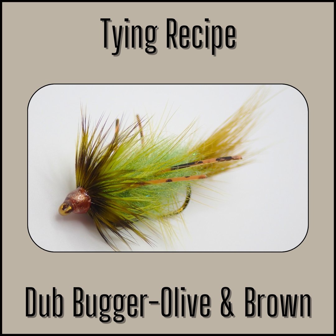Tying recipe for the Olive & Brown Dub Bugger, a woolly bugger with a blended dubbing body designed for trout.