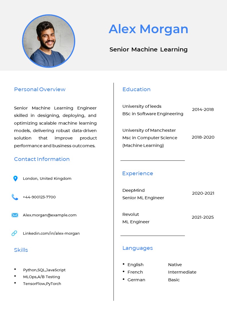 Standard CV template Sky Blue 1-page Word and PowerPoint