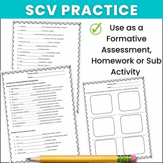 Spanish Stem Changing Verbs Conjugation Practice Worksheets
