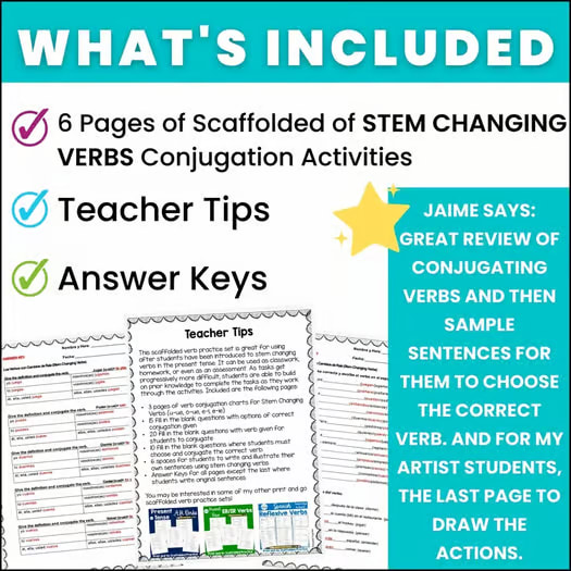Spanish Stem Changing Verbs Conjugation Practice Worksheets