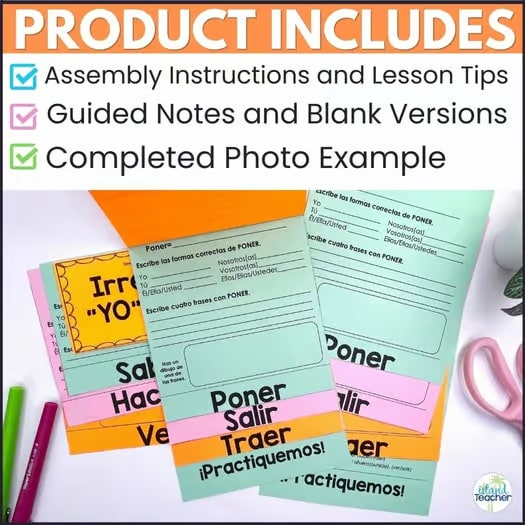 Spanish Present Tense Irregular YO Verbs Interactive Flip Book