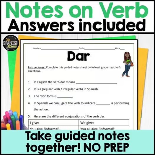 Spanish Sweet 16 verbs guided notes worksheets - Spanish high frequency verbs
