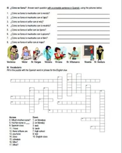 Spanish La Escuela School Supplies Vocabulary Worksheets & Practice Word Search