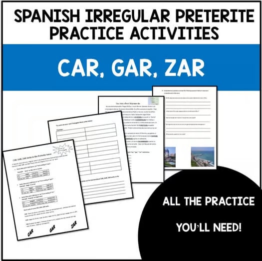 Car, Gar, Zar Verbs Spanish Irregular Preterite Activities and Worksheets