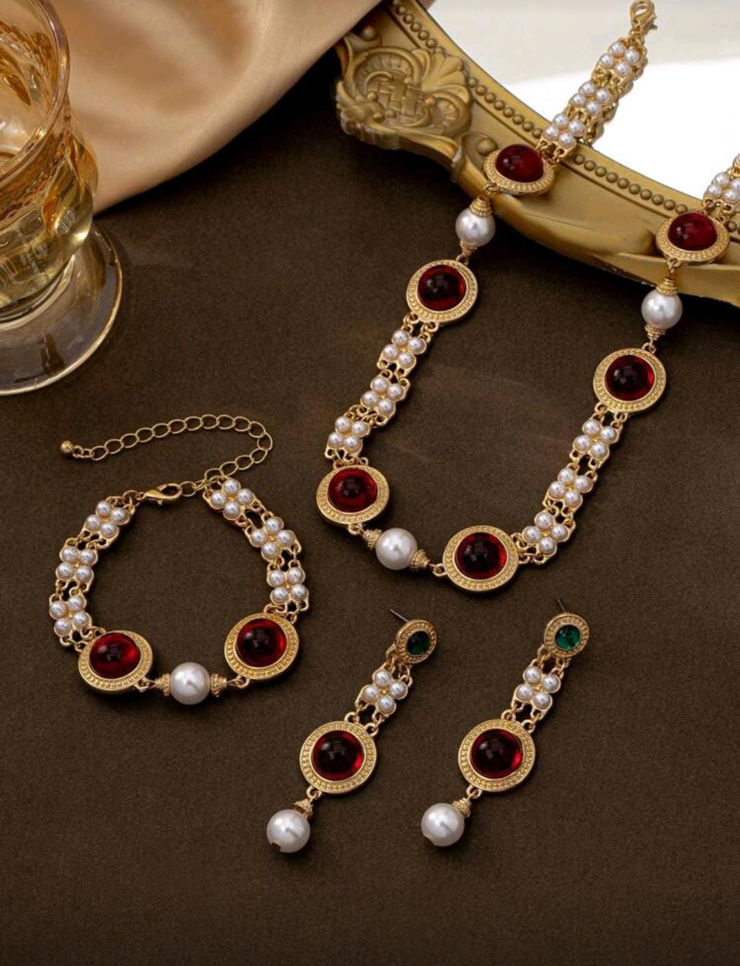 Elegant Ruby & Pearl Jewelry Set - Payhip