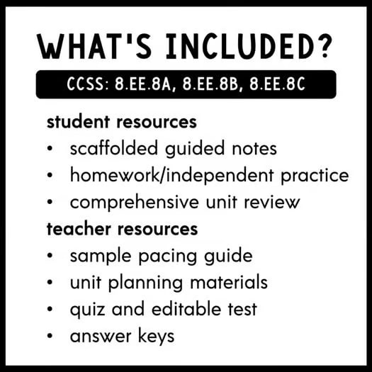 Systems of Equations Unit | Solving & Graphing Systems of Equations Notes