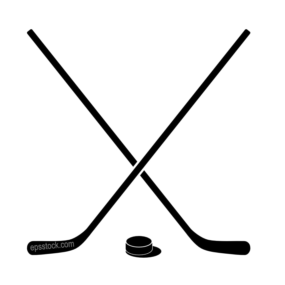 Crossed ice hockey stick and puck