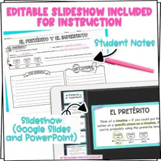 Spanish Preterite vs Imperfect Guided Notes and Slideshow