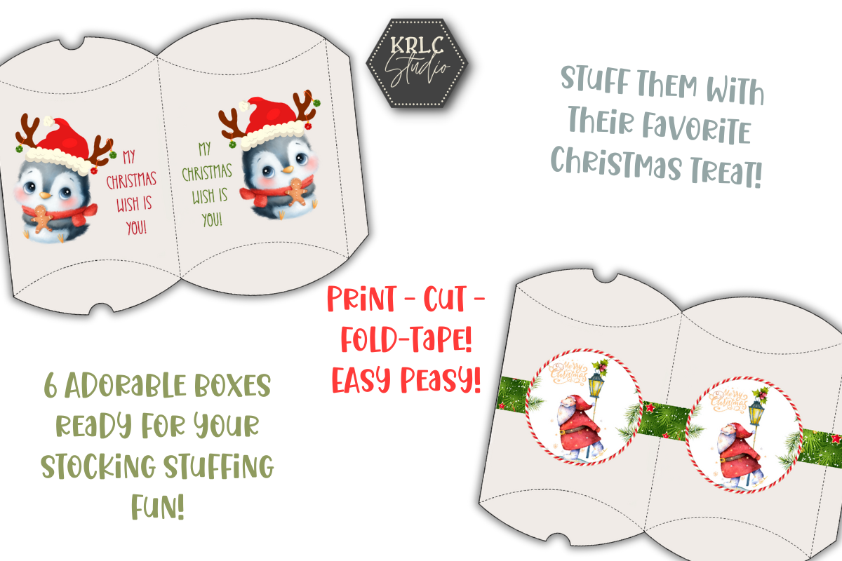 Christmas Pillow Boxes PDF - KRLC Studio