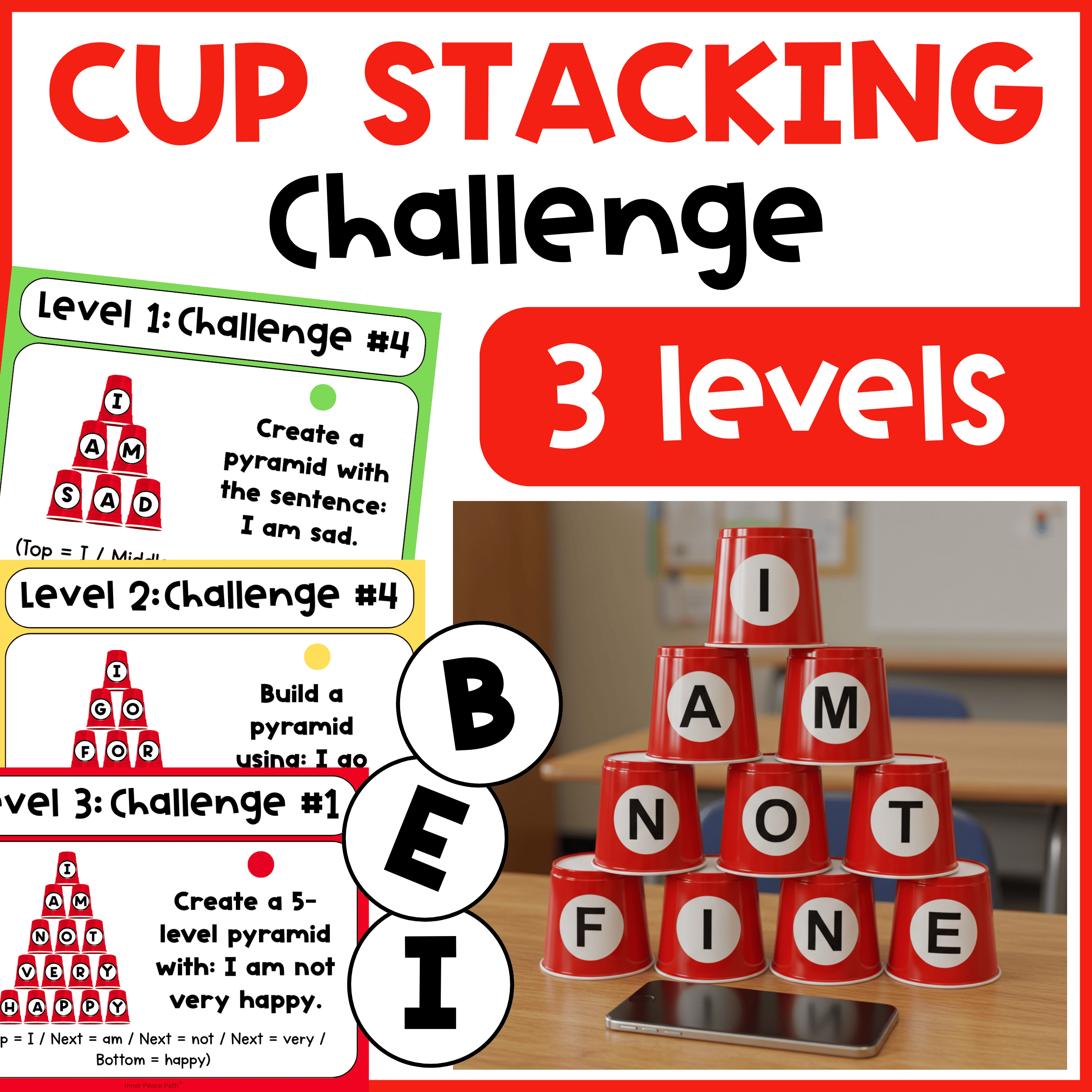 Cup Stacking Challenge Cards Team Building Sentence Building Literacy ...