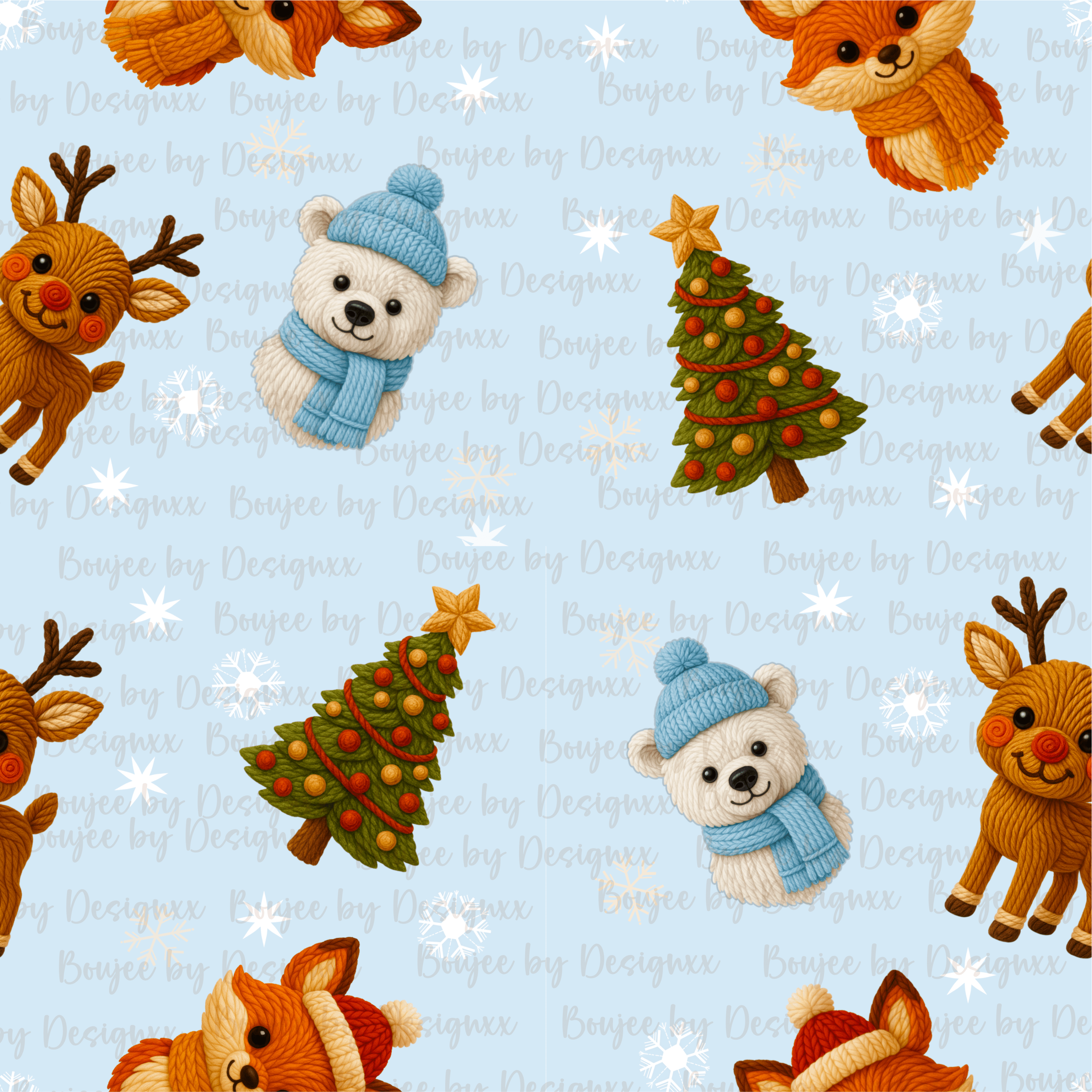 Yarn Christmas Animals Seamless Pattern | Cozy Knitted Winter Digital ...