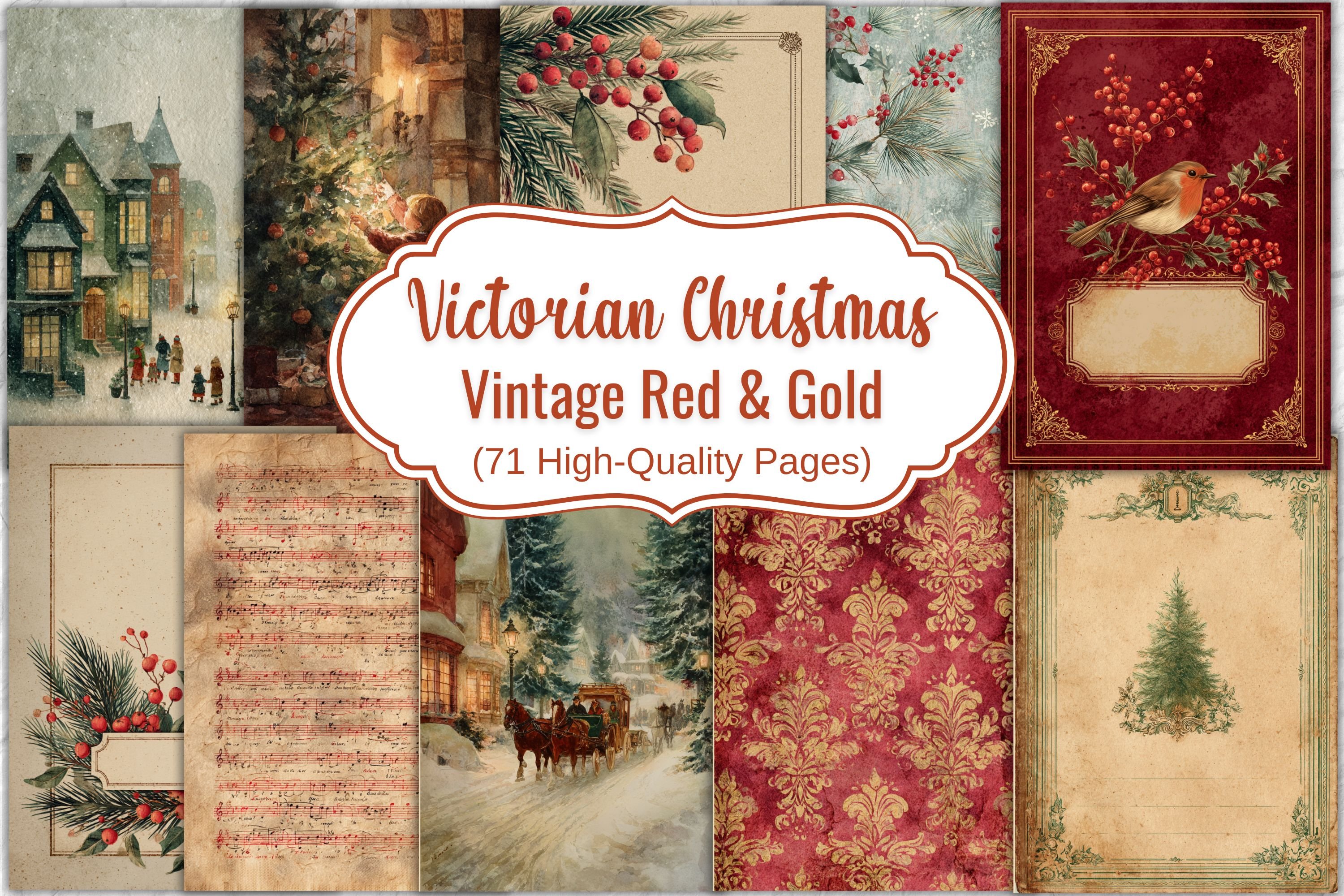 Victorian Christmas — Vintage Red & Gold Junk Journal Kit
