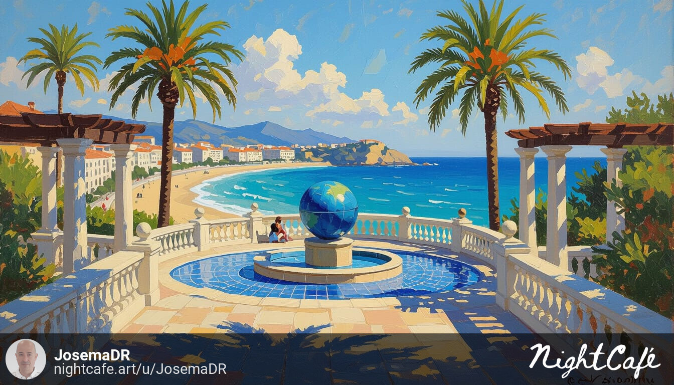 An artistic image based on the Piquío Gardens in Santander, in the style of Sorolla.