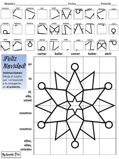 WINTER: Practice Regular Preterite Tense -ar/-er/-ir Verbs- Draw on Grid