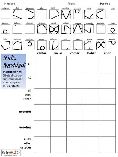 WINTER: Practice Regular Preterite Tense -ar/-er/-ir Verbs- Draw on Grid