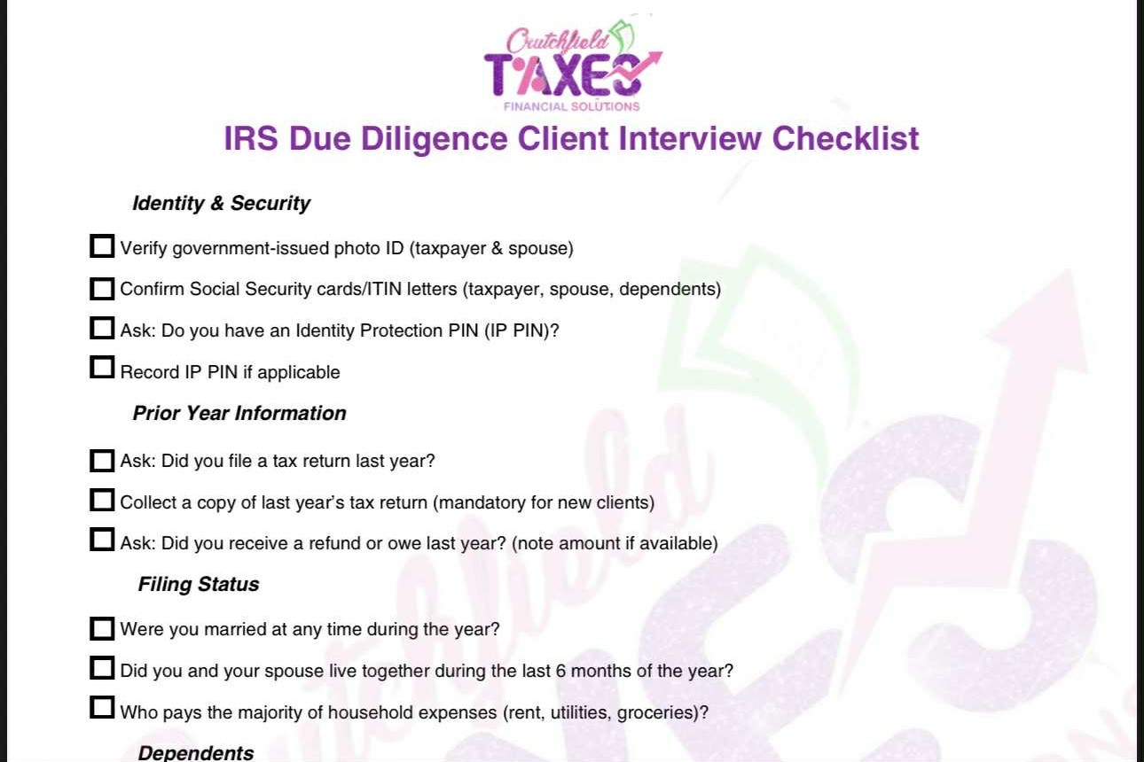 Due Diligence Checklist and Intake Interview Questions - Payhip