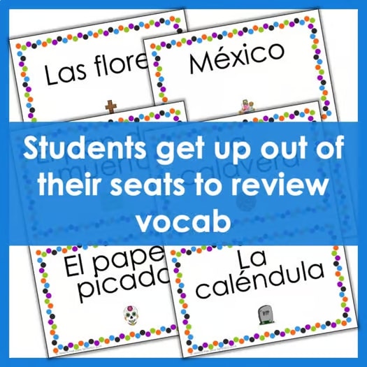 Spanish Día de los Muertos Scavenger Hunt vocab review activity - print digital