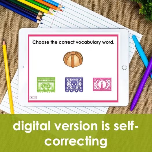 Spanish Día de los Muertos Scavenger Hunt vocab review activity - print digital