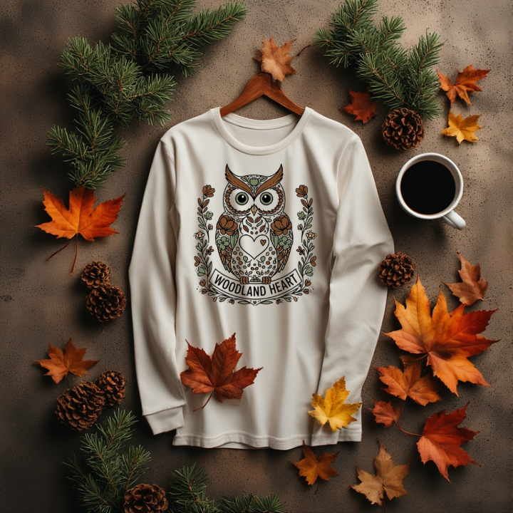 Printable woodland heart brown owl graphic SVG PNG | Retro barn owl t-shirt design |  printable owl Graphic , nature graphic