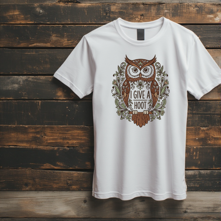 a bold barn owl graphic surrounded by flowers