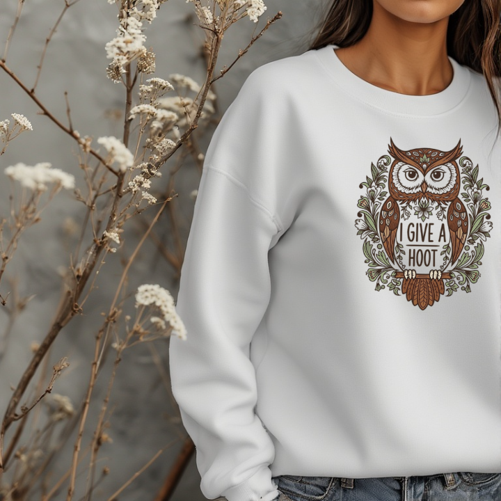 Bold barn owl design surrounded by flowers
