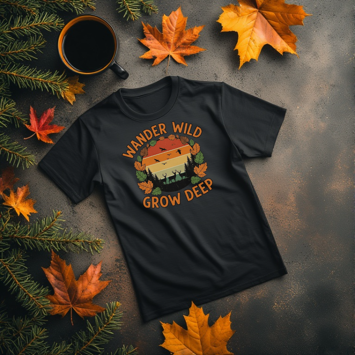 Wander wild ,grow deep design ,nature t-shirt graphic | Transparent background PNG
