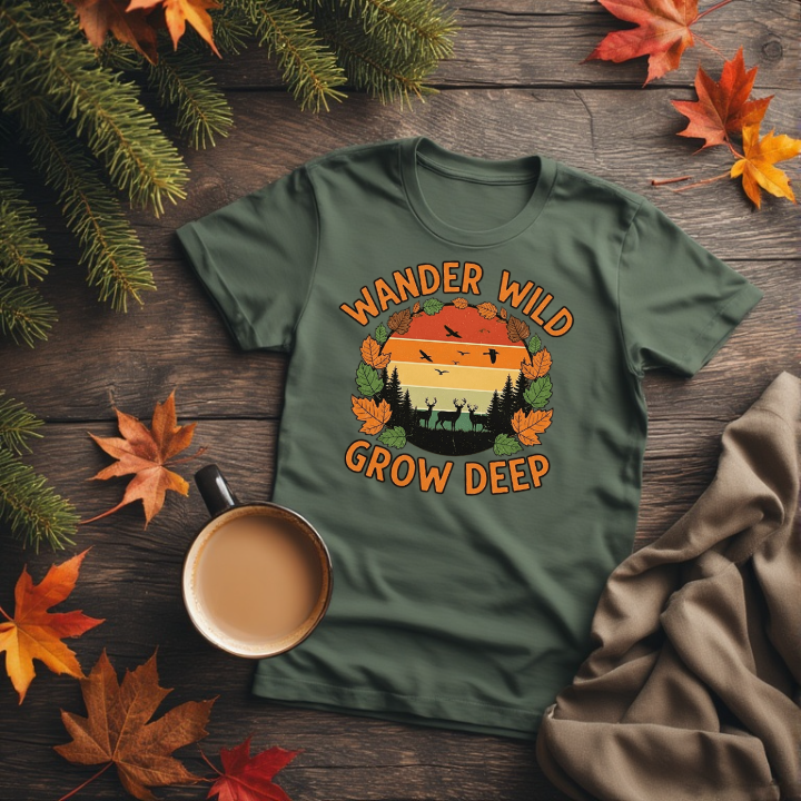 Wander wild ,grow deep design ,nature t-shirt graphic | Transparent background