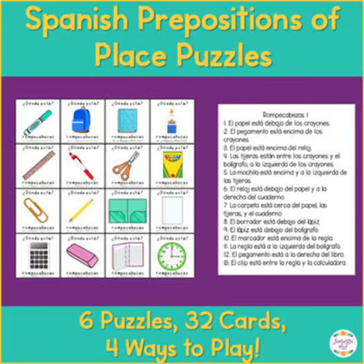 Spanish Prepositions of Place with Estar Puzzle Activity