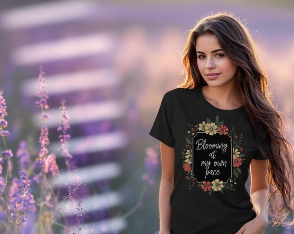 Printable reto Blooming at my own pace floral design graphic
