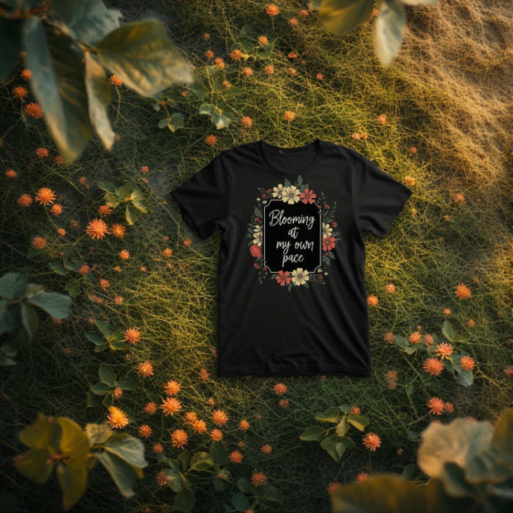 Printable reto Blooming at my own pace flowered graphic