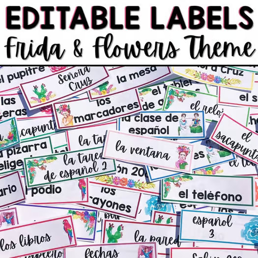 Spanish Classroom Decor Editable Spanish Classroom Labels Frida & Flowers Theme