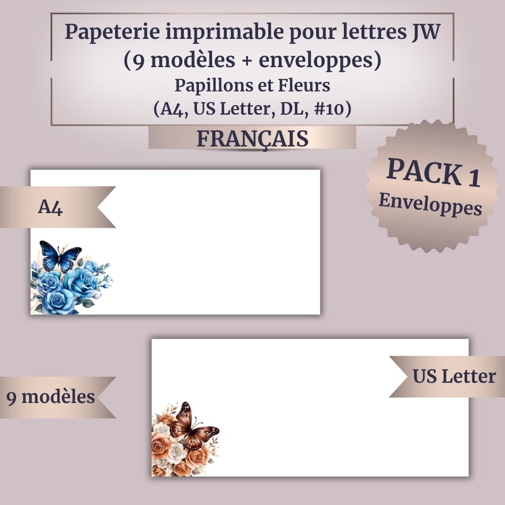 Papeterie imprimable pour lettres JW | Sunset Fall Flowers | 12 modèles + enveloppes assorties | A4 & US Letter | Avec / sans QR vers Jw.org