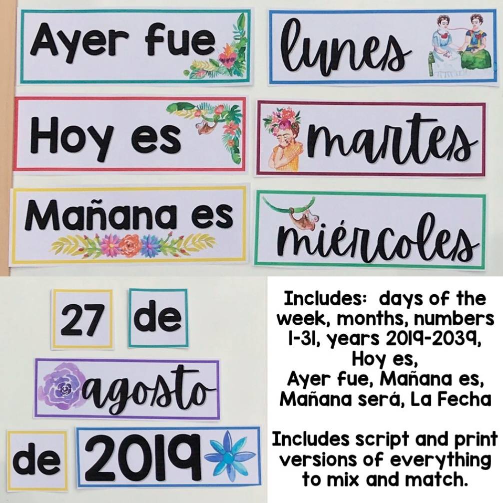 Spanish Classroom Decor Spanish Date La Fecha Calendar Frida & Flowers Theme