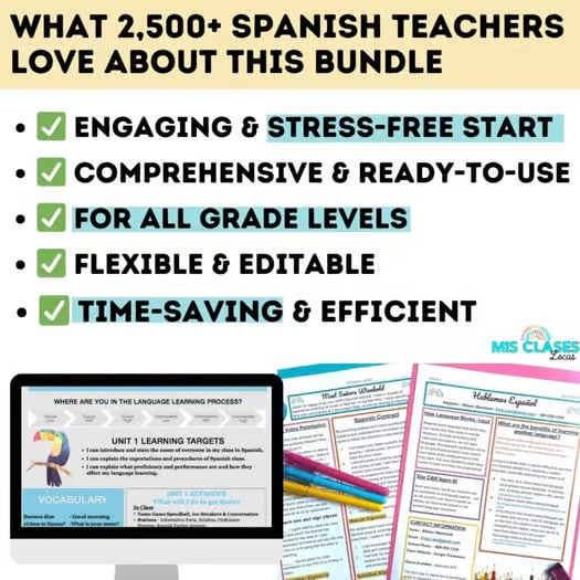 1st Week of Spanish Class Back to School BUNDLE First Week of Spanish 1 Unit