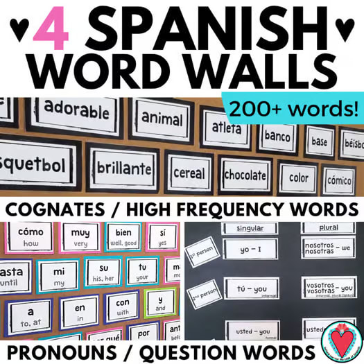 Spanish Word Walls Spanish 1 Vocabulary Spanish Cognate Posters Classroom Decor