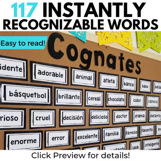 Spanish Word Walls Spanish 1 Vocabulary Spanish Cognate Posters Classroom Decor