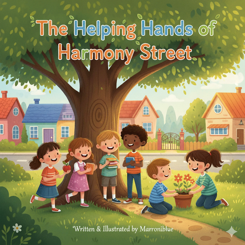 “The Helping Hands on Harmony Street book display with tagline ‘Together We Can Make a Difference’ — inspirational children’s picture book about empathy and teamwork.”