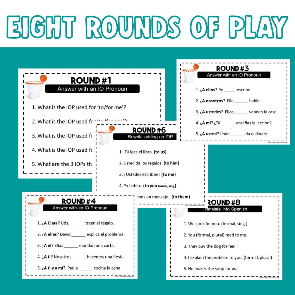 Spanish Indirect Object Pronouns Trashketball Game