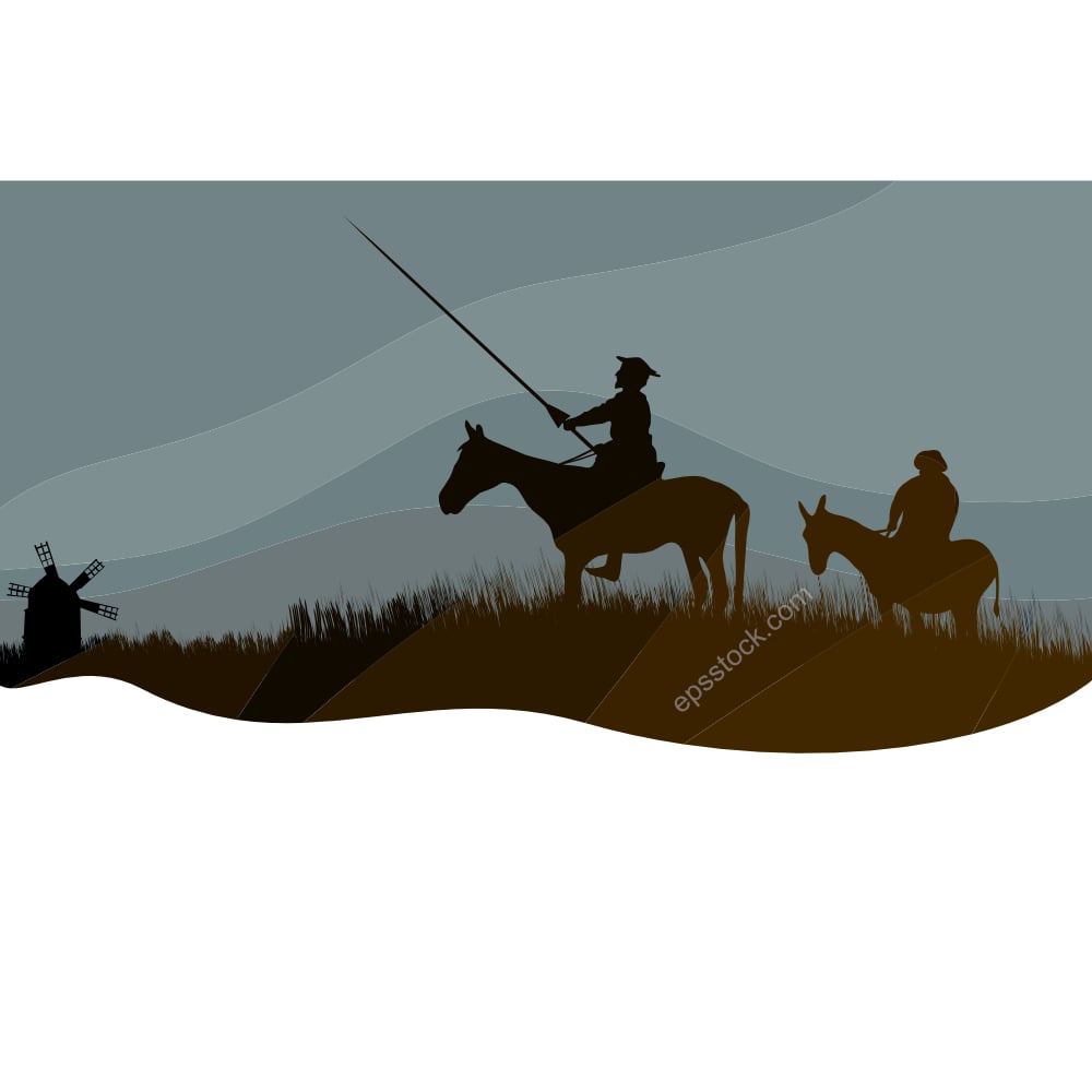 Don Quixote, flat color illustration