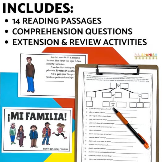 La Familia Spanish Family Tree Vocabulary Activity Reading Comprehension Passage