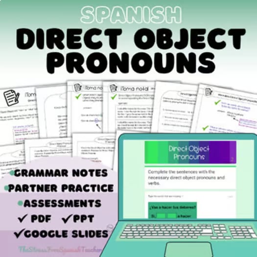 Spanish Direct and Indirect Object Pronouns BUNDLE of practice Grammar Notes