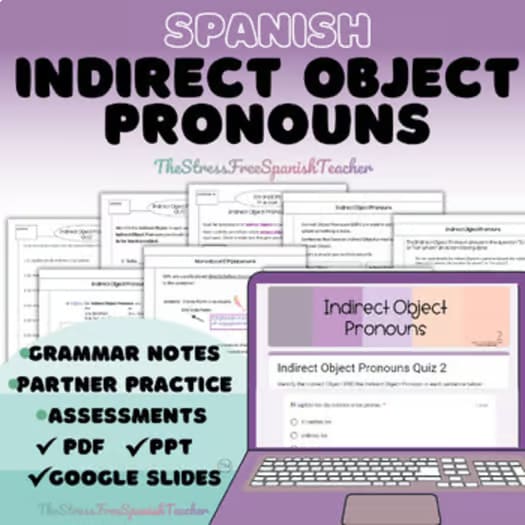 Spanish Direct and Indirect Object Pronouns BUNDLE of practice Grammar Notes