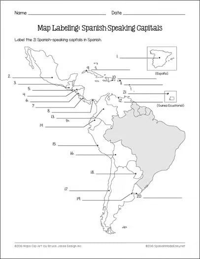 Spanish-Speaking Countries and Capitals Maps and Quiz