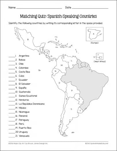 Spanish-Speaking Countries and Capitals Maps and Quiz
