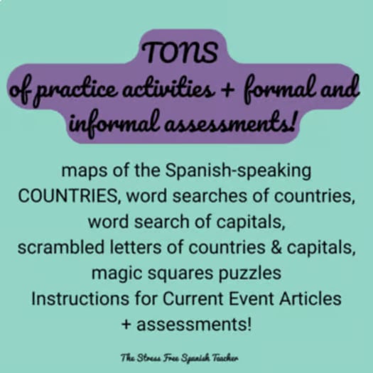 Spanish Speaking Countries Practice Activities Puzzles pdf and digital Worksheet