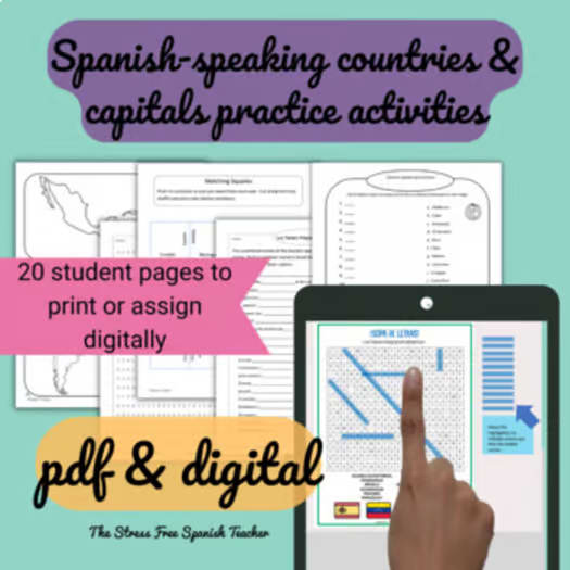 Spanish Speaking Countries Practice Activities Puzzles pdf and digital Worksheet