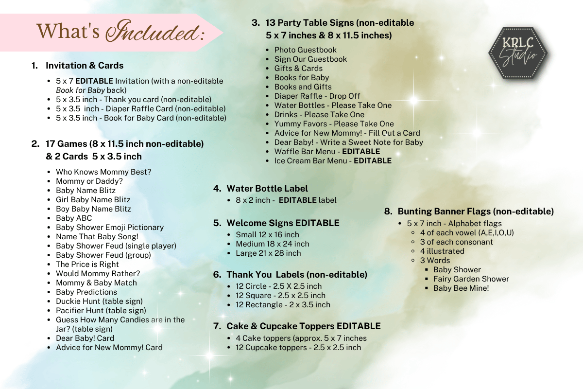 Fairy Garden Baby Shower Kit PDF - KRLC Studio