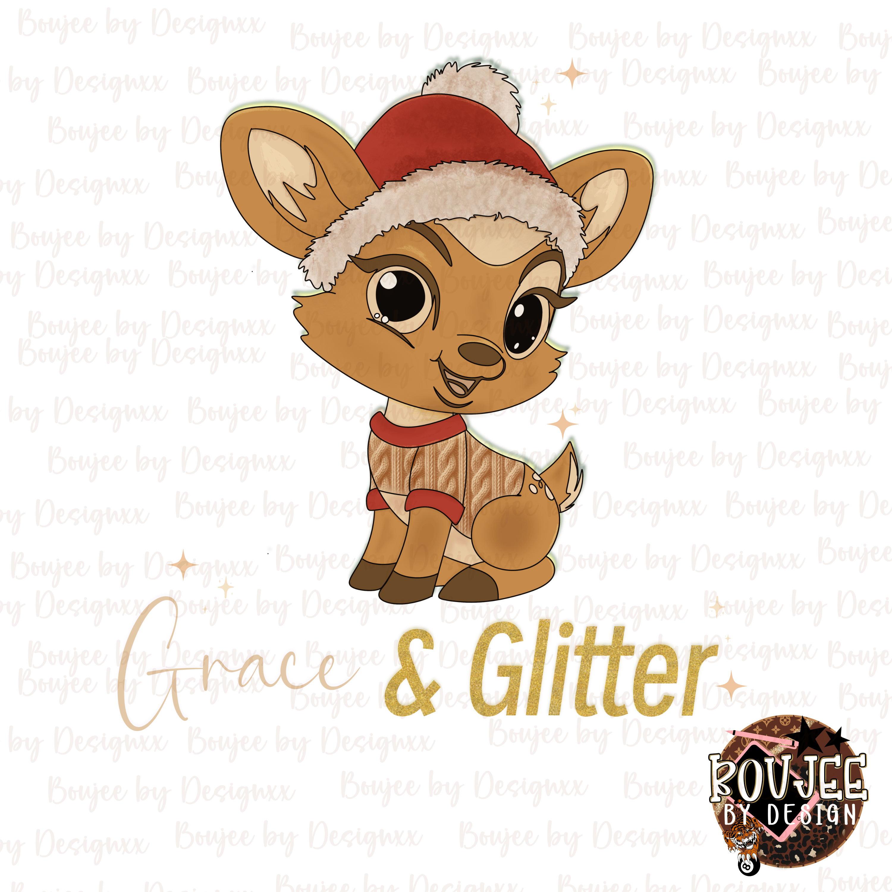 Grace & Glitter Christmas Deer PNG | Cute Reindeer with Santa Hat ...