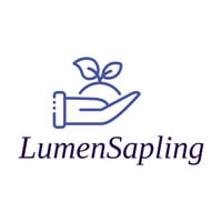 Logo for LumenSapling, featuring a minimalist line-art illustration of a hand holding a sprouting plant. The design symbolizes growth, care, and sustainability, aligning with the brand’s mission of nurturing development and innovation.