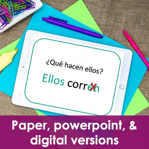 Spanish Present Tense Regular AR, ER, IR Verbs Lesson - el presente activities